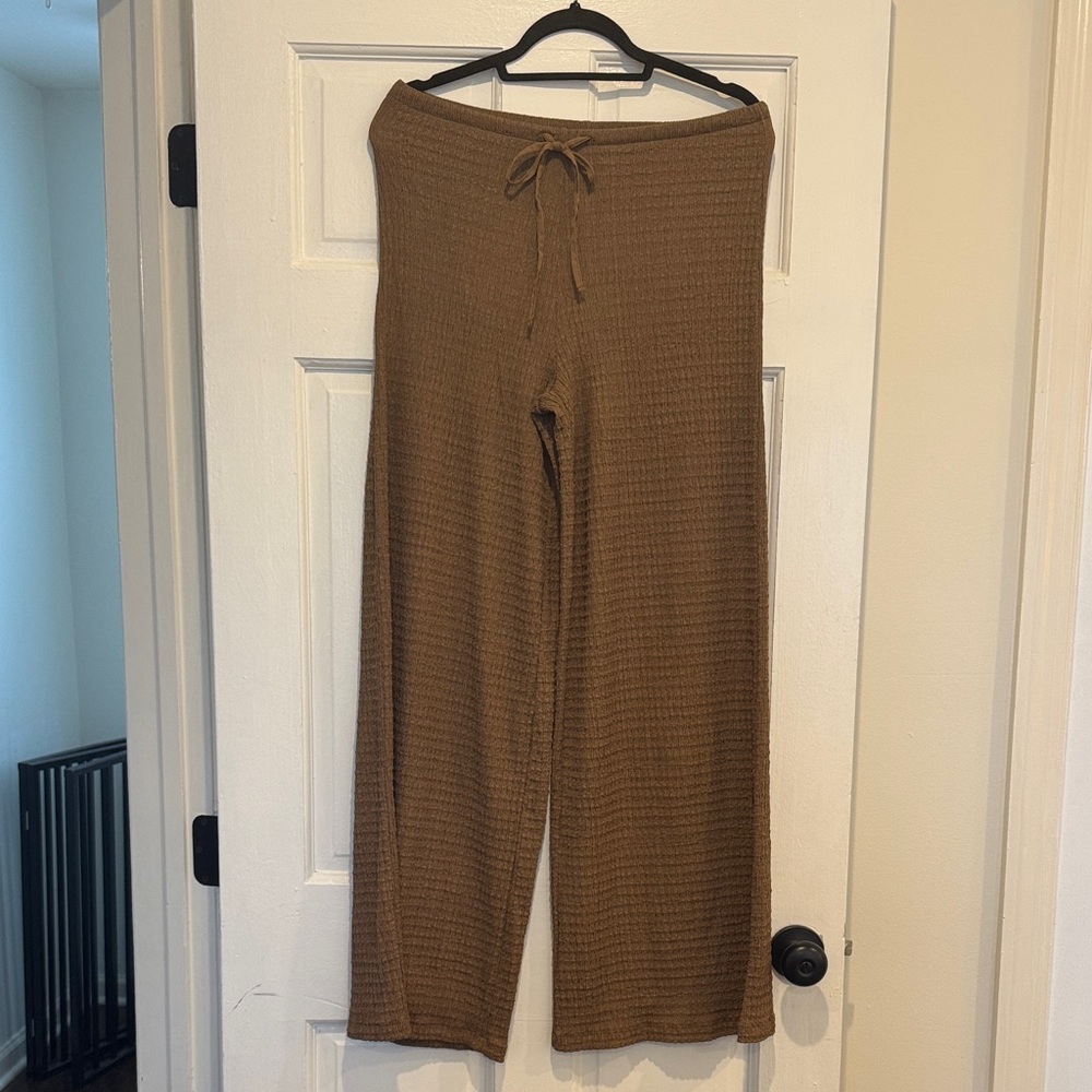 Zara Brown Textured Button-Up Vest and Pants Set - 2 Piece
